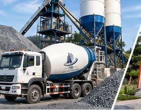 Ready-mix batching plant with truck mixer and aggregates