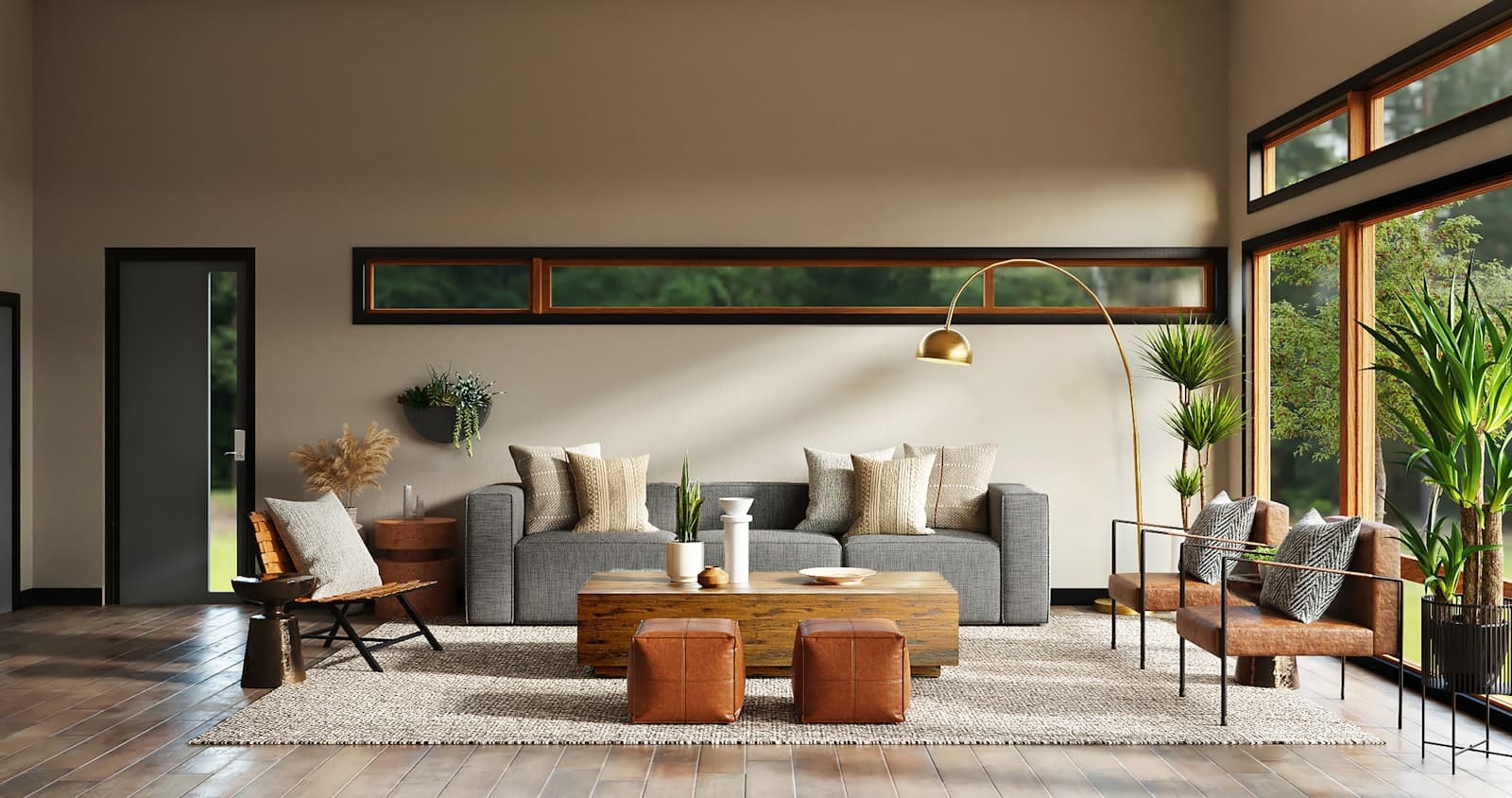 Warm minimalist interior with natural wood and neutral textiles
